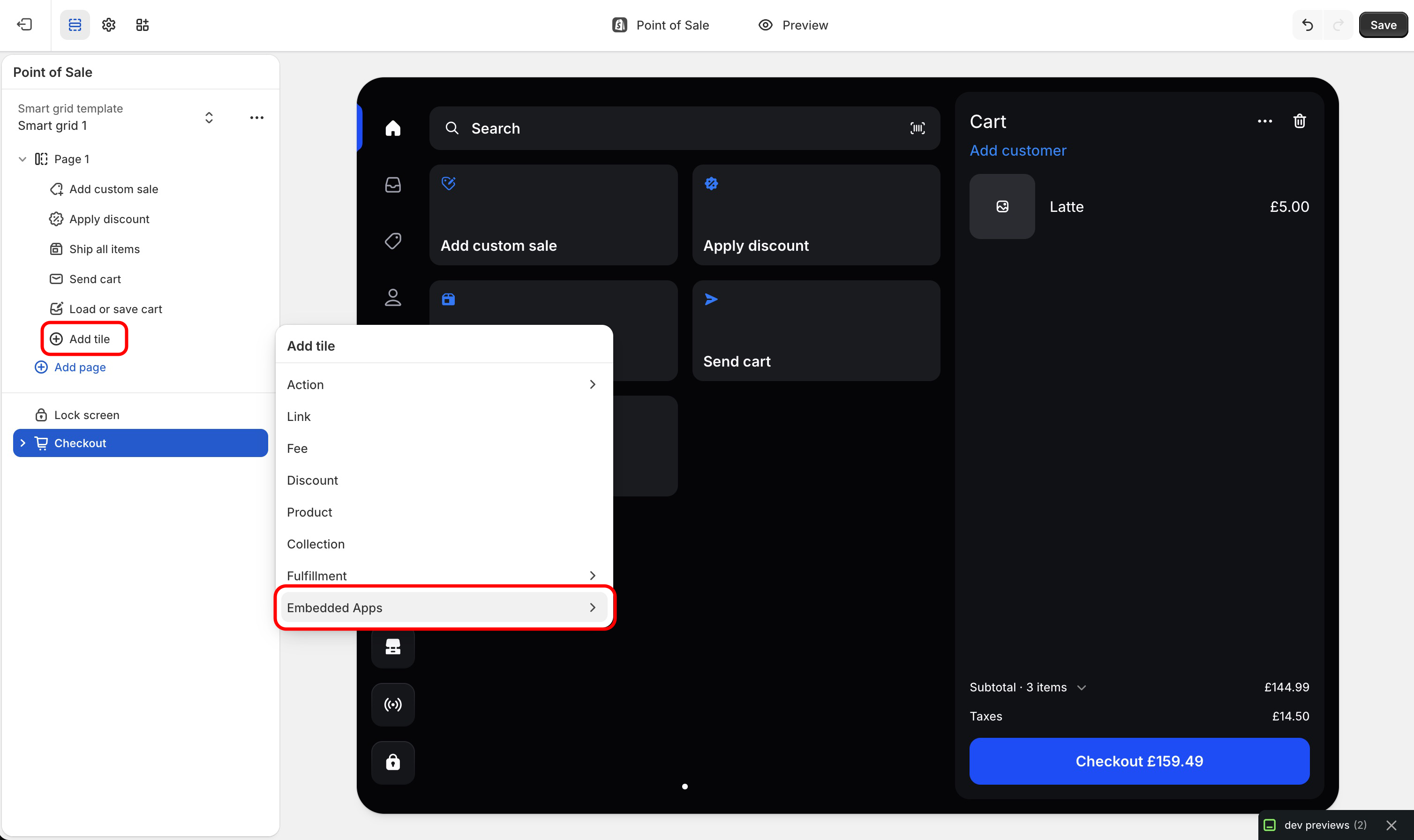 Add tile embedded app