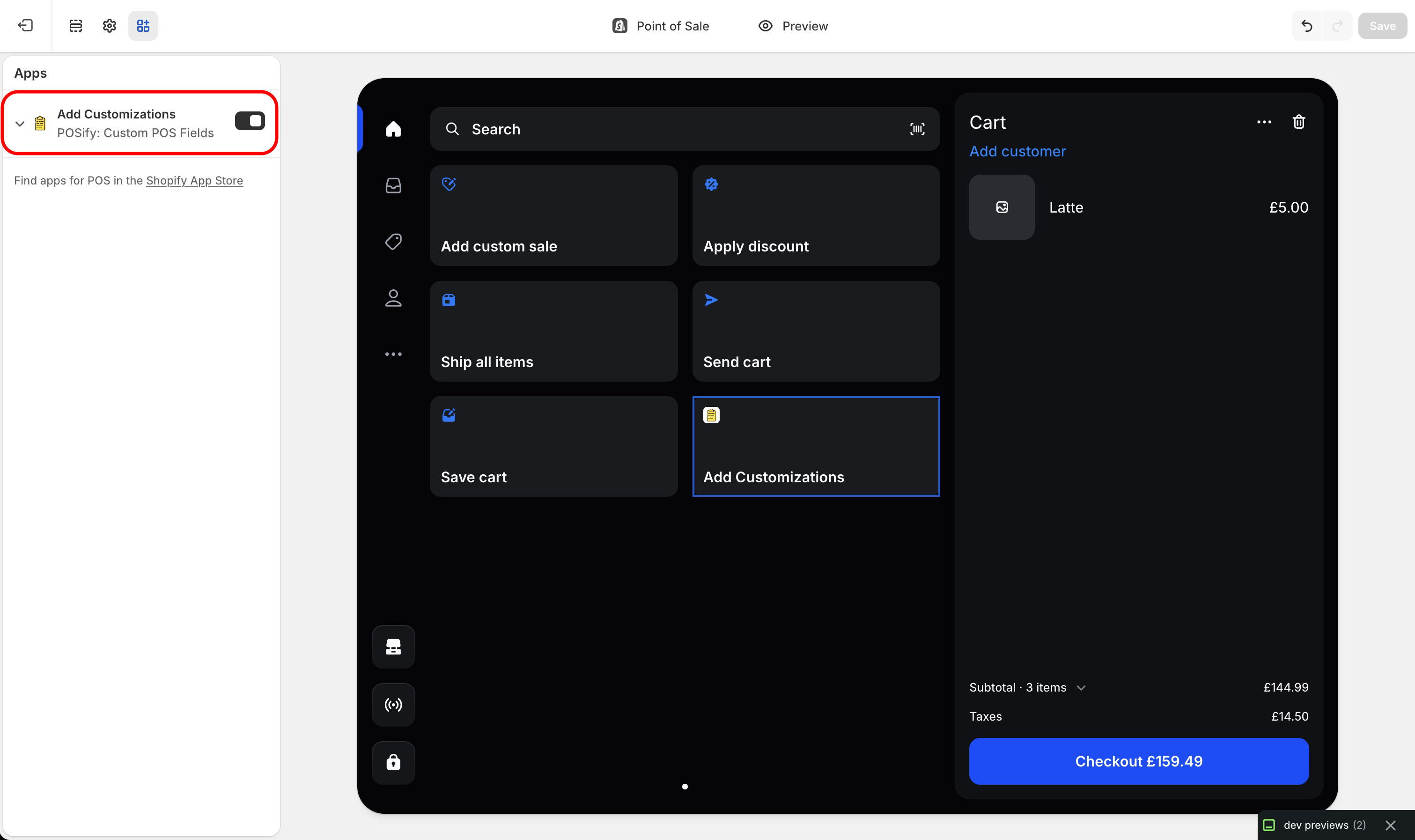 App settings extra buttons