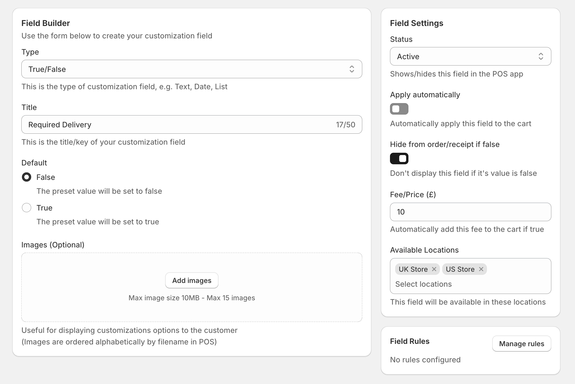 Create a true/false field