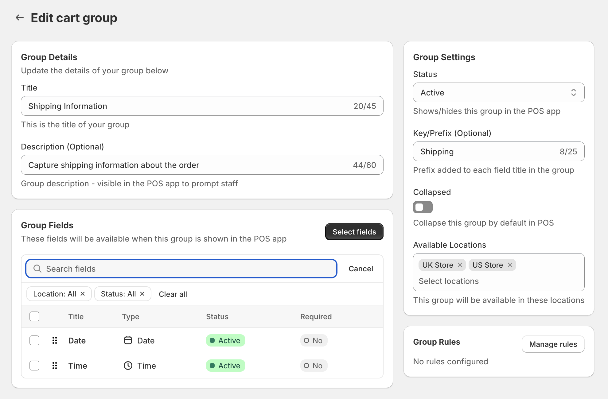 Create a cart group
