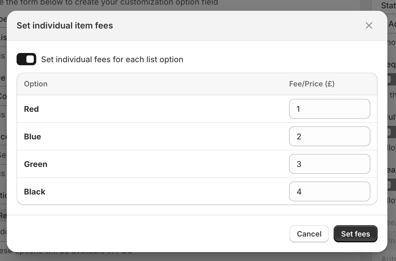 Edit individual fees
