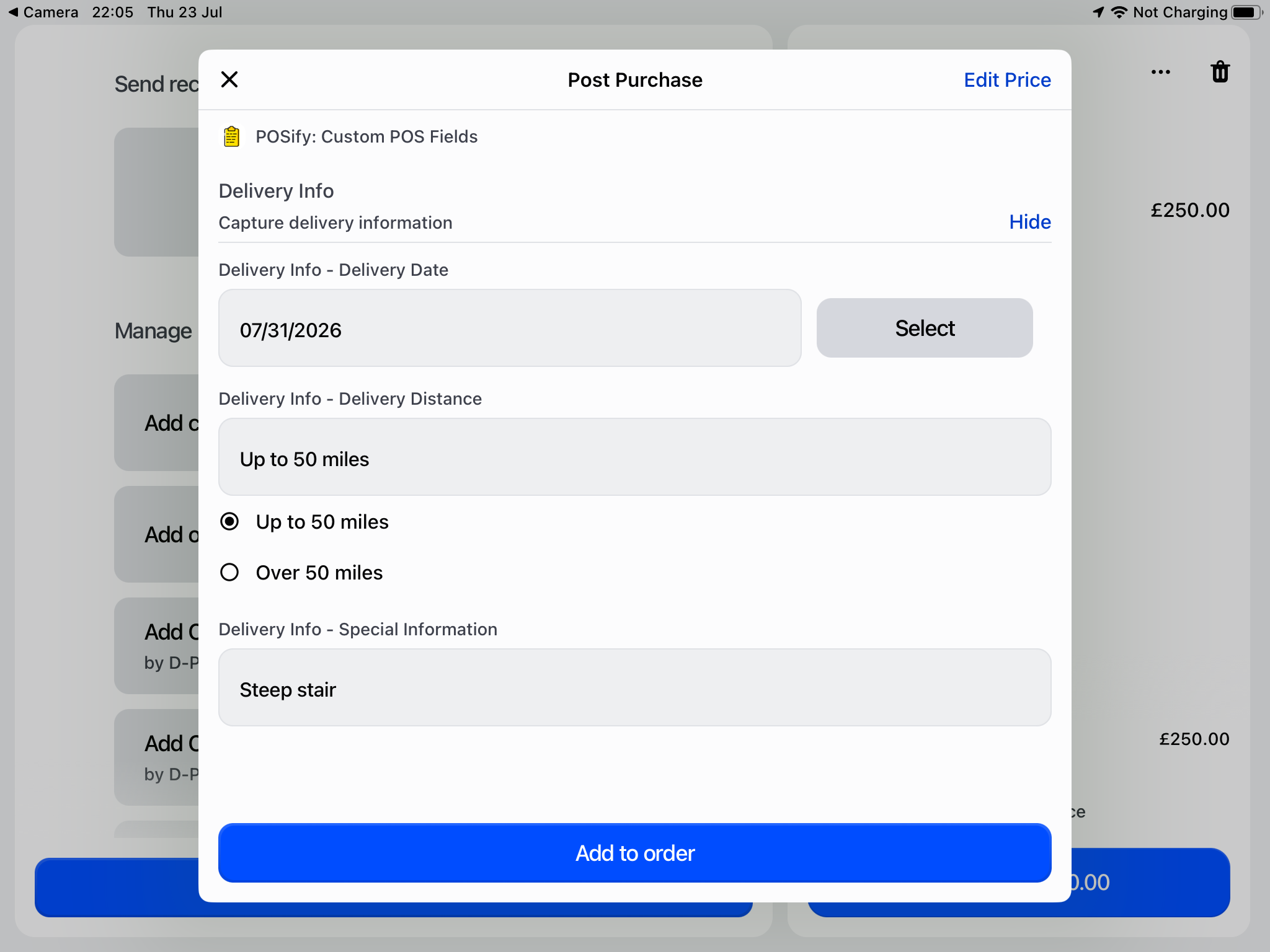 POS order menu