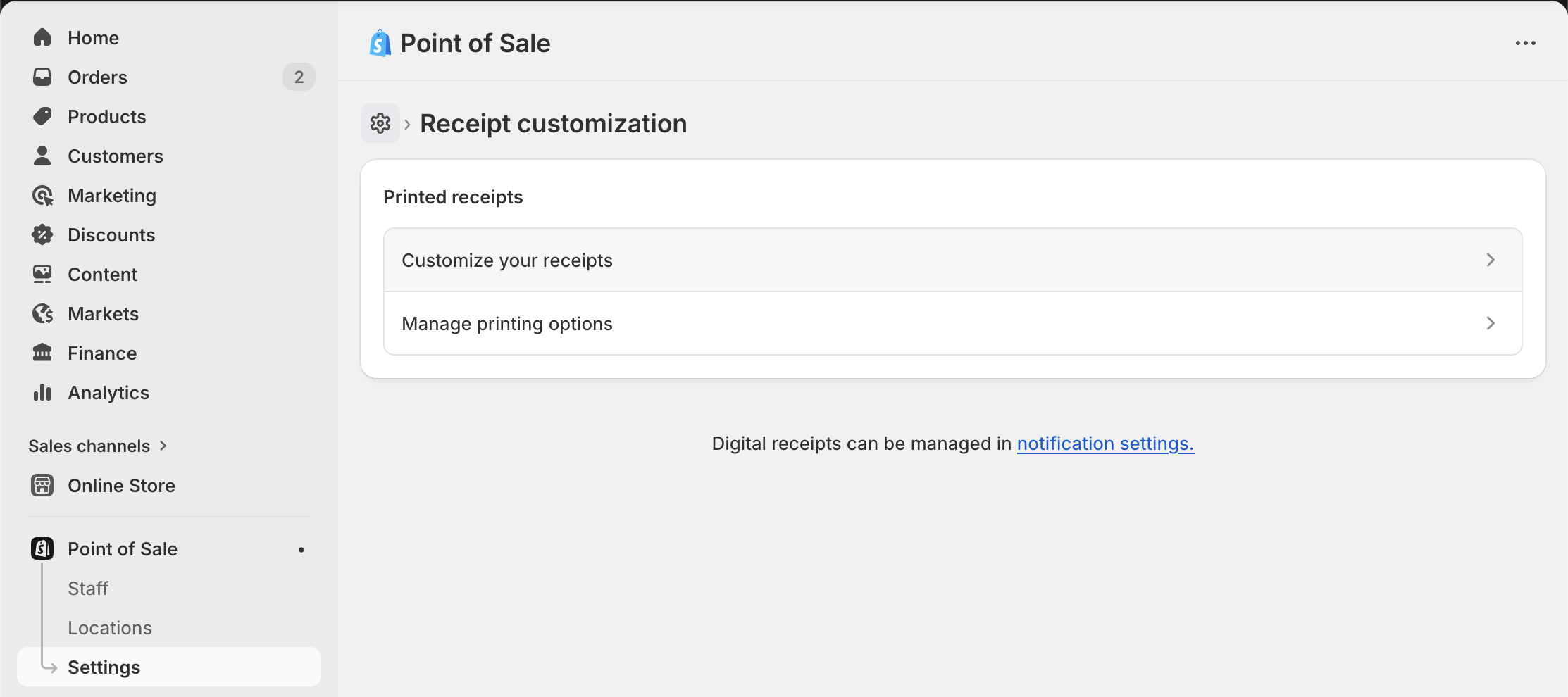 POS settings